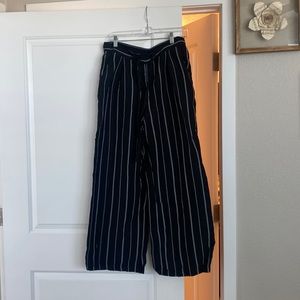Black and white striped drawstring pants